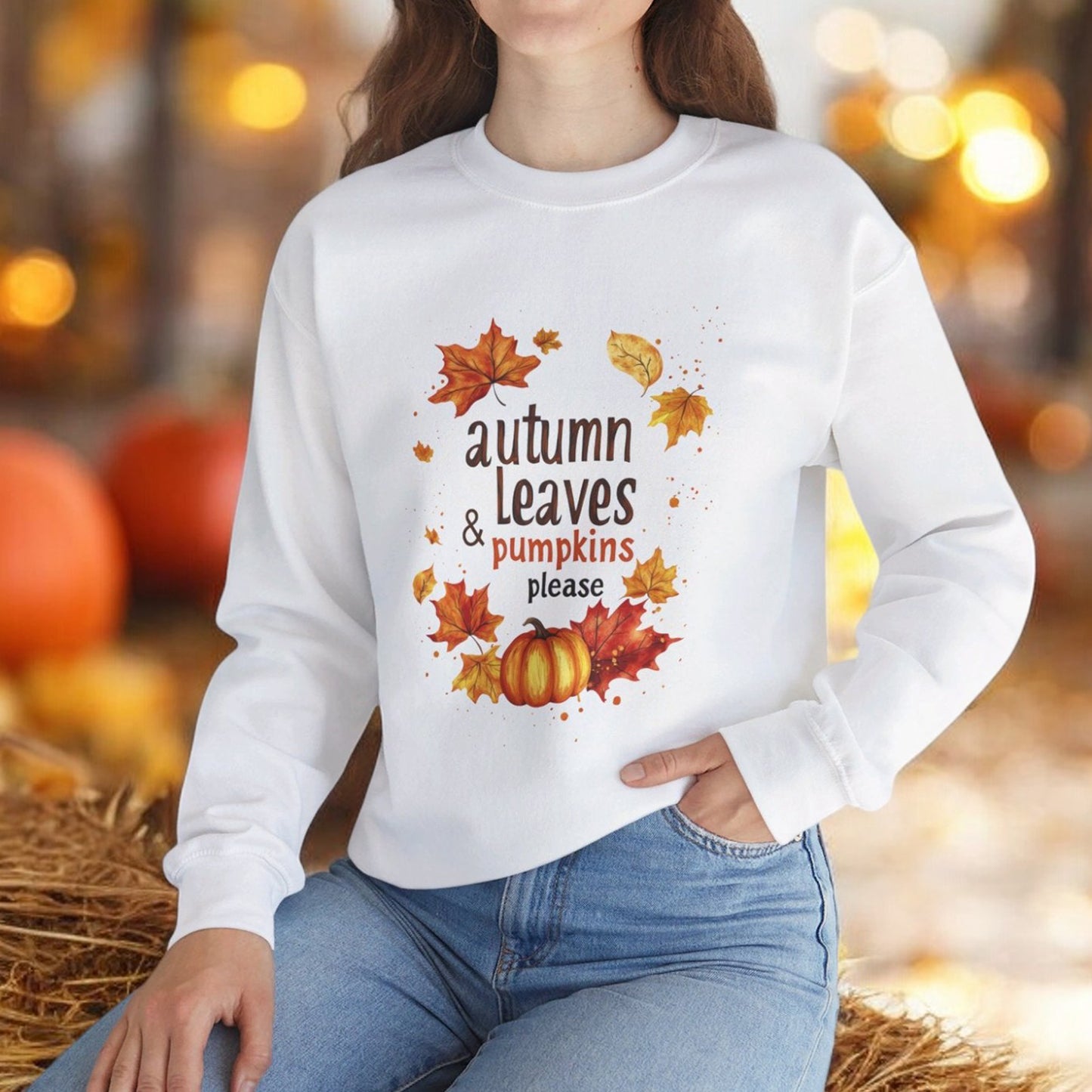 Autumn Leaves & Pumpkins Please Crewneck Sweater 🍂