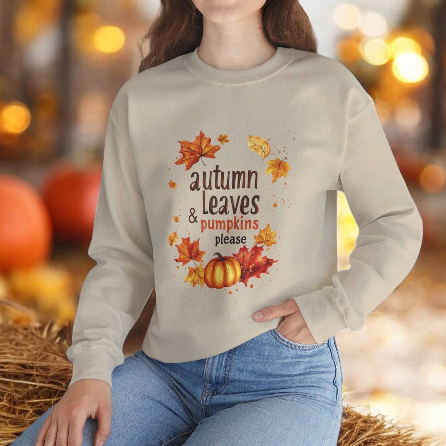 Autumn Leaves & Pumpkins Please Crewneck Sweater 🍂