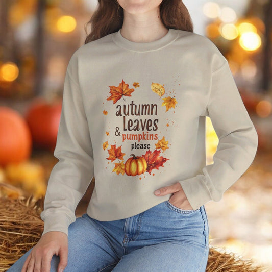 Autumn Leaves & Pumpkins Please Crewneck Sweater 🍂