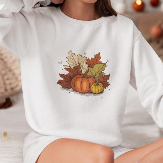 Fall Leaves and Pumpkins Crewneck Sweatshirt 🍂